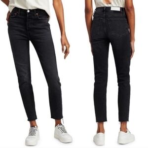 Re/Done 70's Ultra High Rise Stove Pipe Button Fly Black Denim Jeans‎ Sz 29
